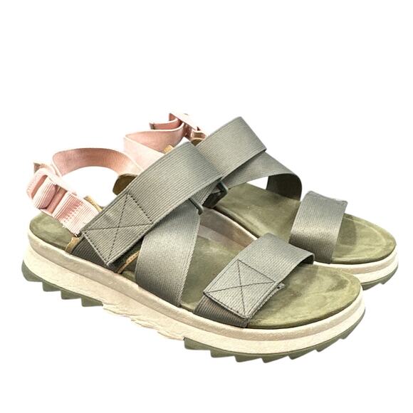 Merrell Alpine Cush Sandal 11 Lichen Green Pink Backstrap Wedge Hike Trail Gorp - Picture 1 of 11
